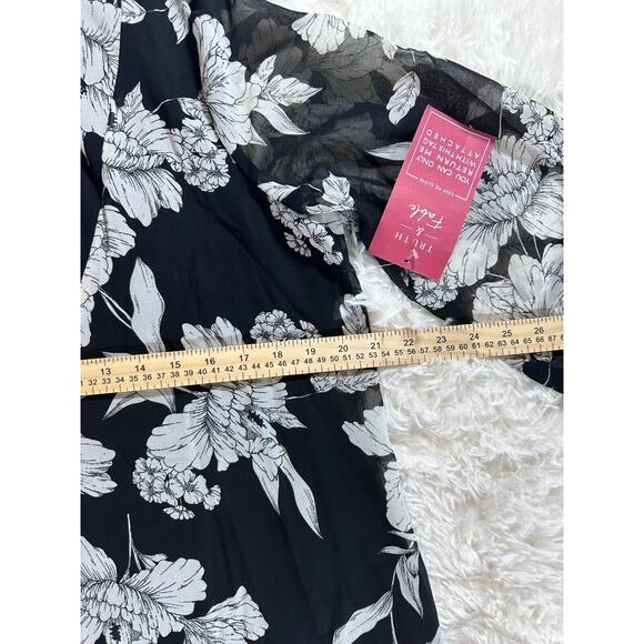 Truth & Fable Black And White Midi Chiffon V Neck Tunic Dress Size XL 3/4Sleeve - Picture 7 of 14
